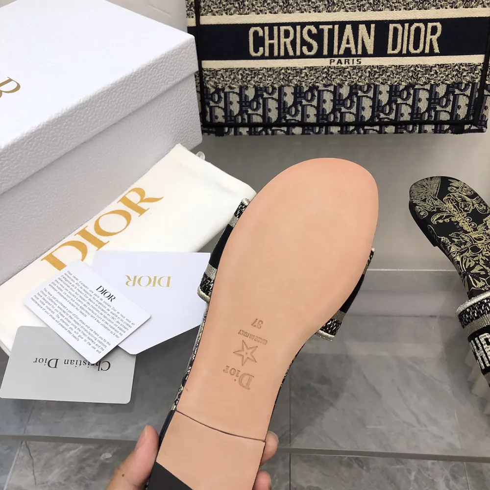 Dior Women Dway Slide Cotton Embroidered with Metallic Thread and Black - image 10