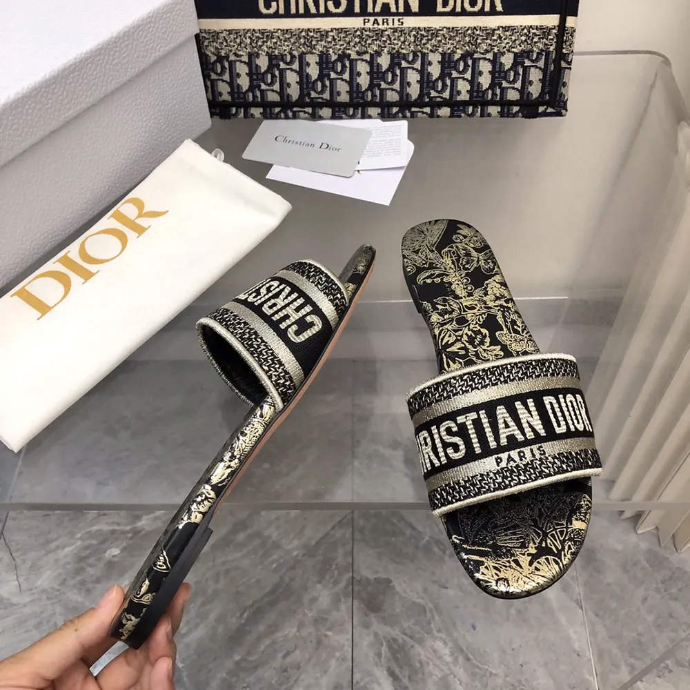 Dior Women Dway Slide Cotton Embroidered with Metallic Thread and Black - image 8