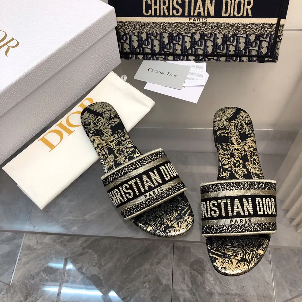 Dior Women Dway Slide Cotton Embroidered with Metallic Thread and Black - image 7
