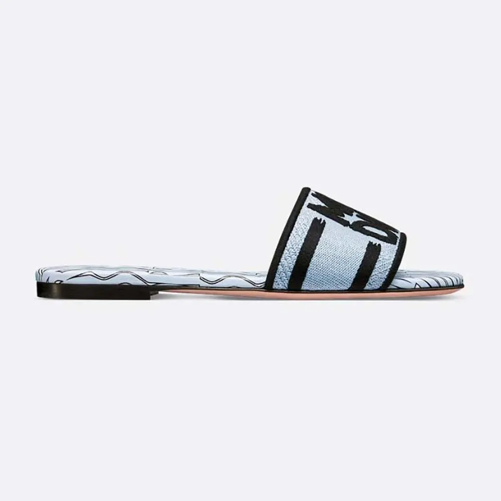 Front angle of Dior Women Dway Slide with embroidered motif