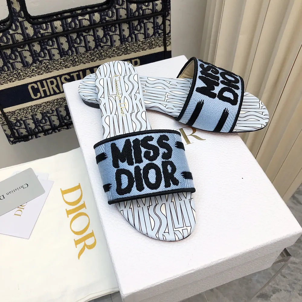 Dior Women Dway Slide Embroidered Cotton and Pale Blue Miss Dior Allover Motif - image 8