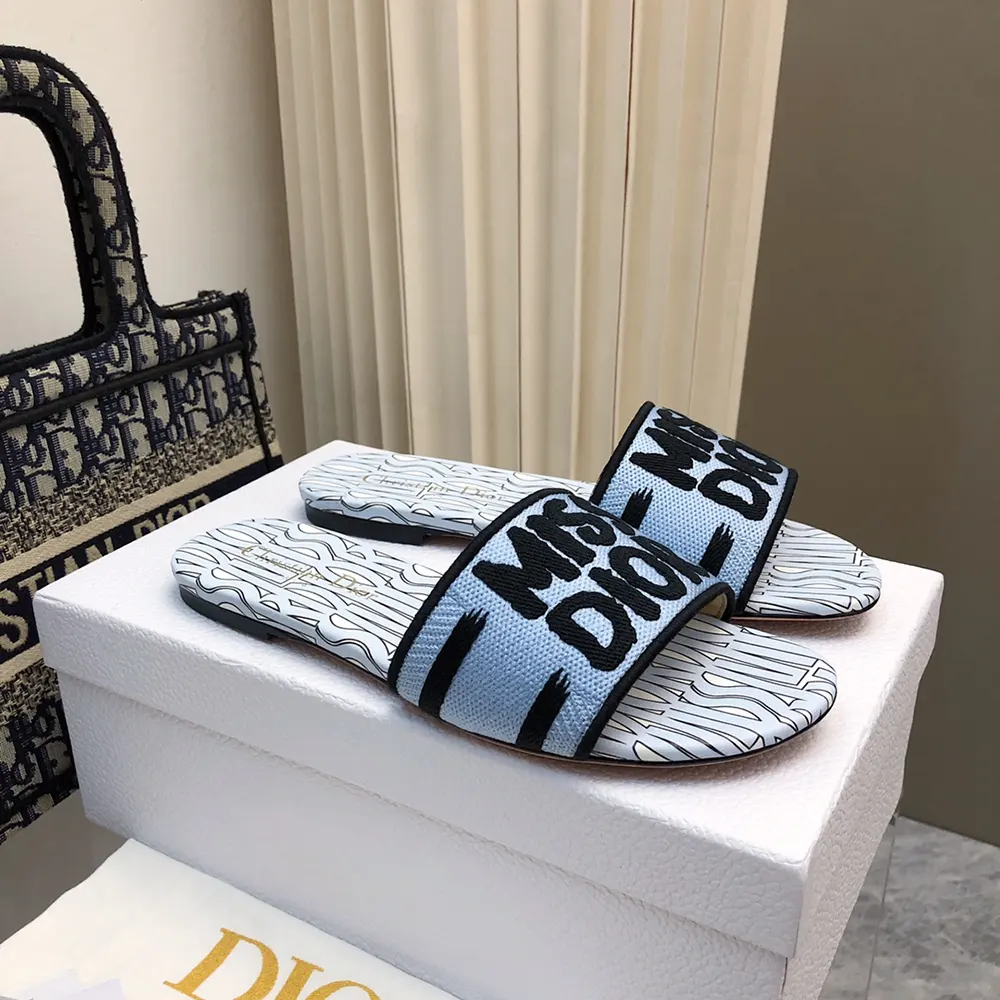 Dior Women Dway Slide Embroidered Cotton and Pale Blue Miss Dior Allover Motif - image 7
