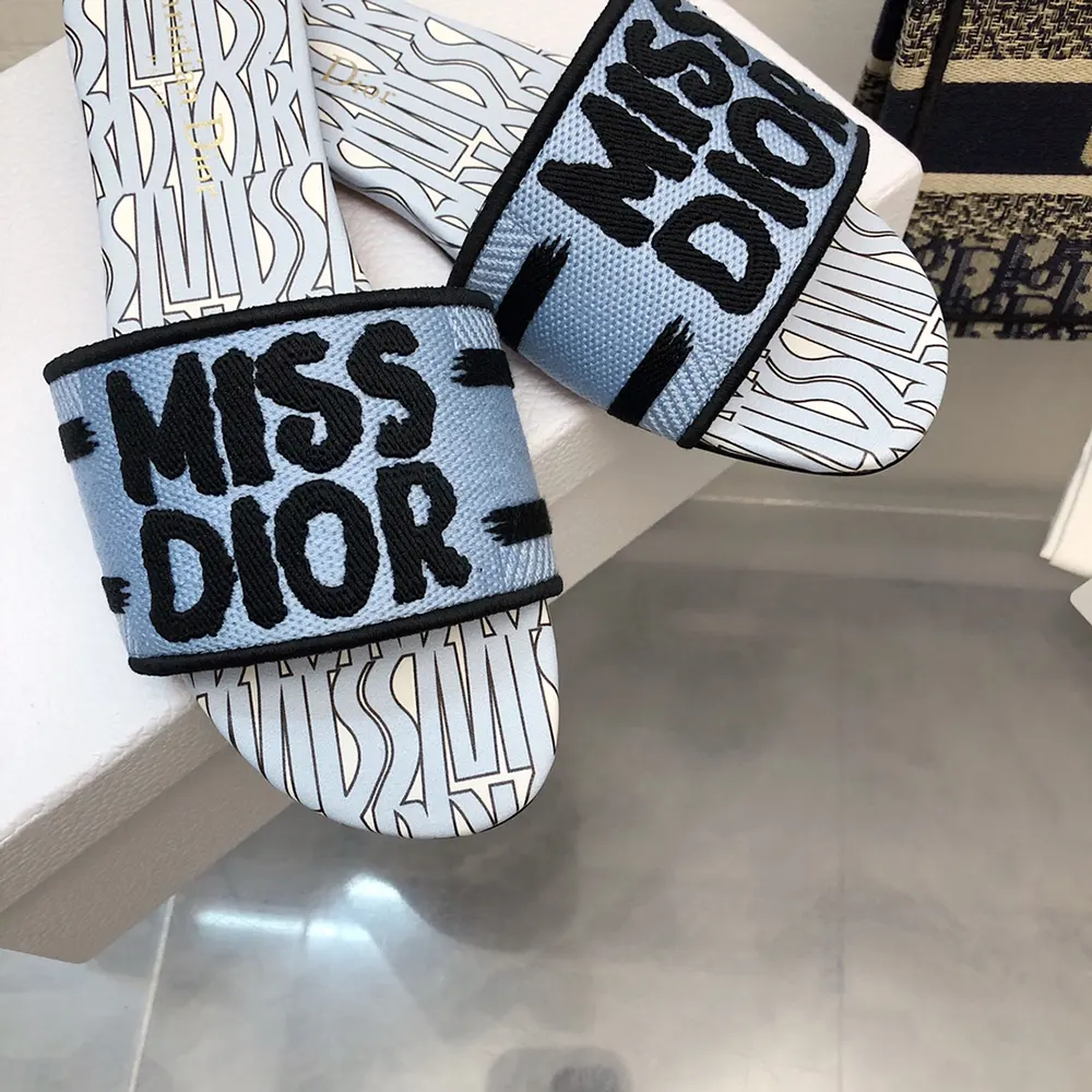 Dior Women Dway Slide Embroidered Cotton and Pale Blue Miss Dior Allover Motif - image 10