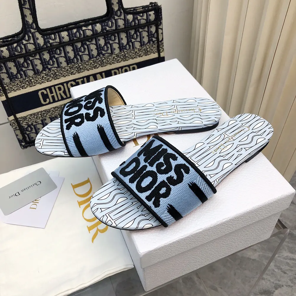 Dior Women Dway Slide Embroidered Cotton and Pale Blue Miss Dior Allover Motif - image 6