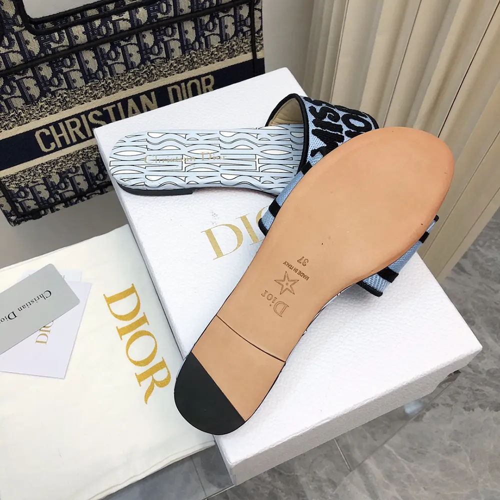 Dior Women Dway Slide Embroidered Cotton and Pale Blue Miss Dior Allover Motif - image 9