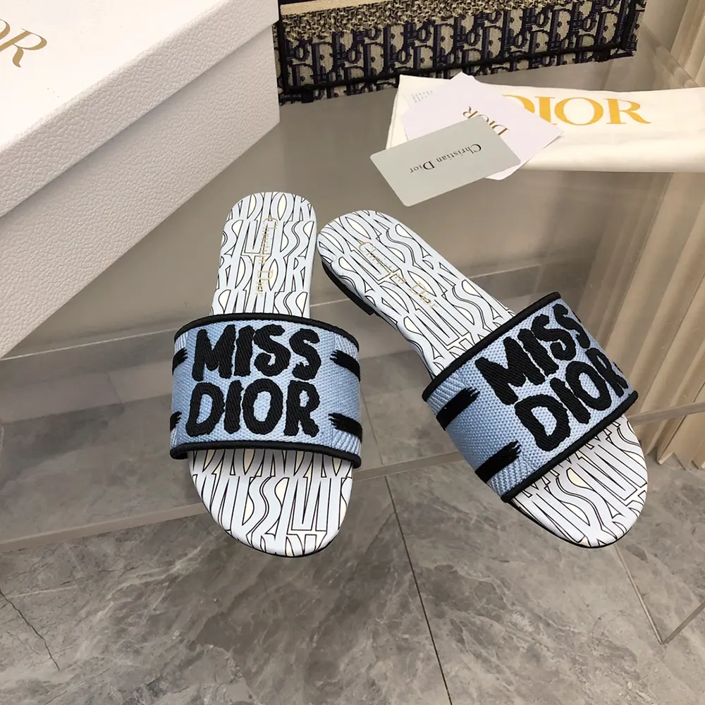 Dior Women Dway Slide Embroidered Cotton and Pale Blue Miss Dior Allover Motif - image 5
