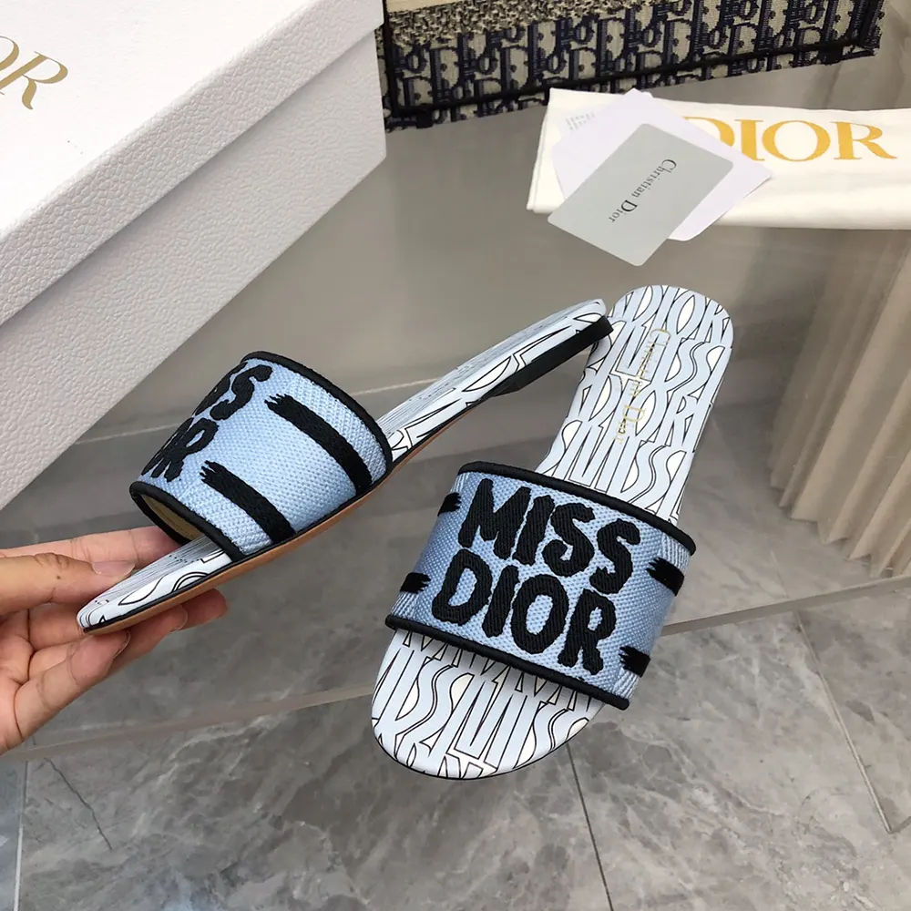 Dior Women Dway Slide Embroidered Cotton and Pale Blue Miss Dior Allover Motif - image 4