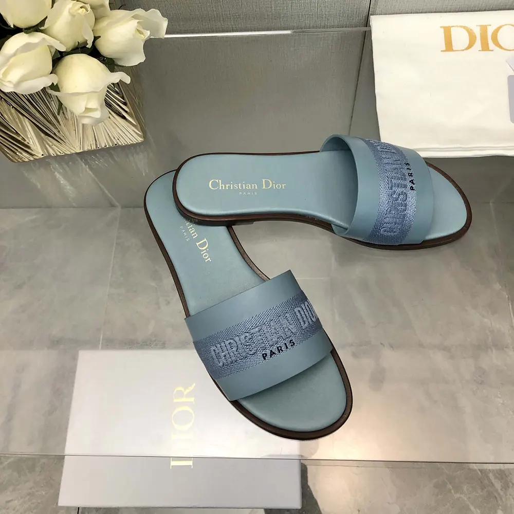 Dior Women Dway Slide Pastel Blue Calfskin and Embroidered Cotton - image 4
