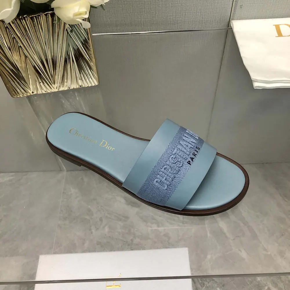 Dior Women Dway Slide Pastel Blue Calfskin and Embroidered Cotton - image 7