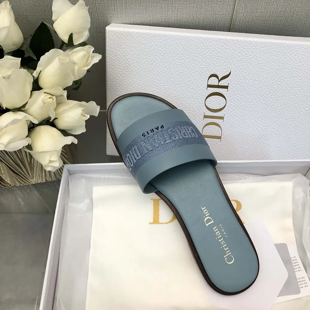 Dior Women Dway Slide Pastel Blue Calfskin and Embroidered Cotton - image 8