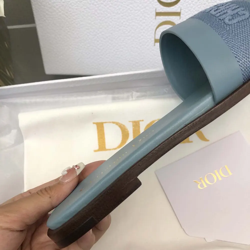Dior Women Dway Slide Pastel Blue Calfskin and Embroidered Cotton - image 10