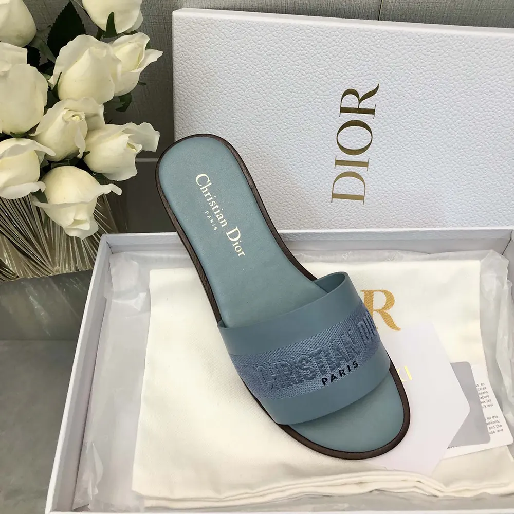 Dior Women Dway Slide Pastel Blue Calfskin and Embroidered Cotton - image 9