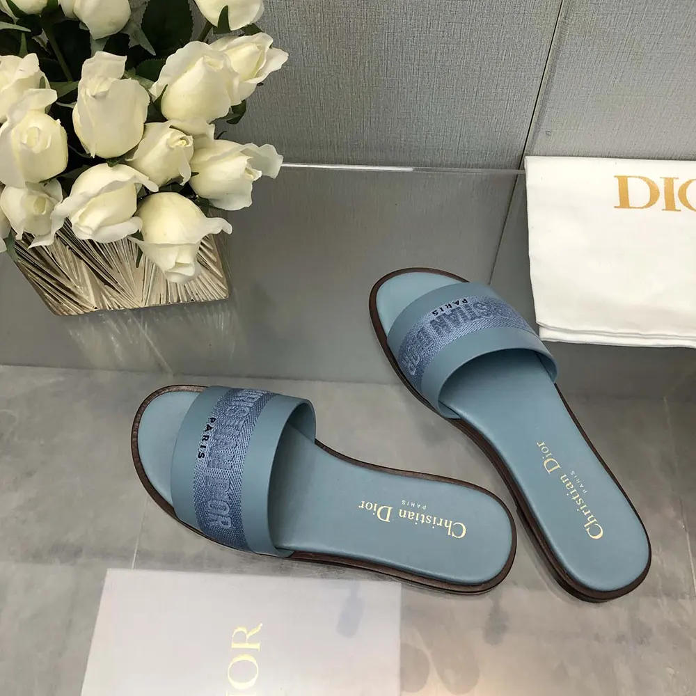 Dior Women Dway Slide Pastel Blue Calfskin and Embroidered Cotton - image 6