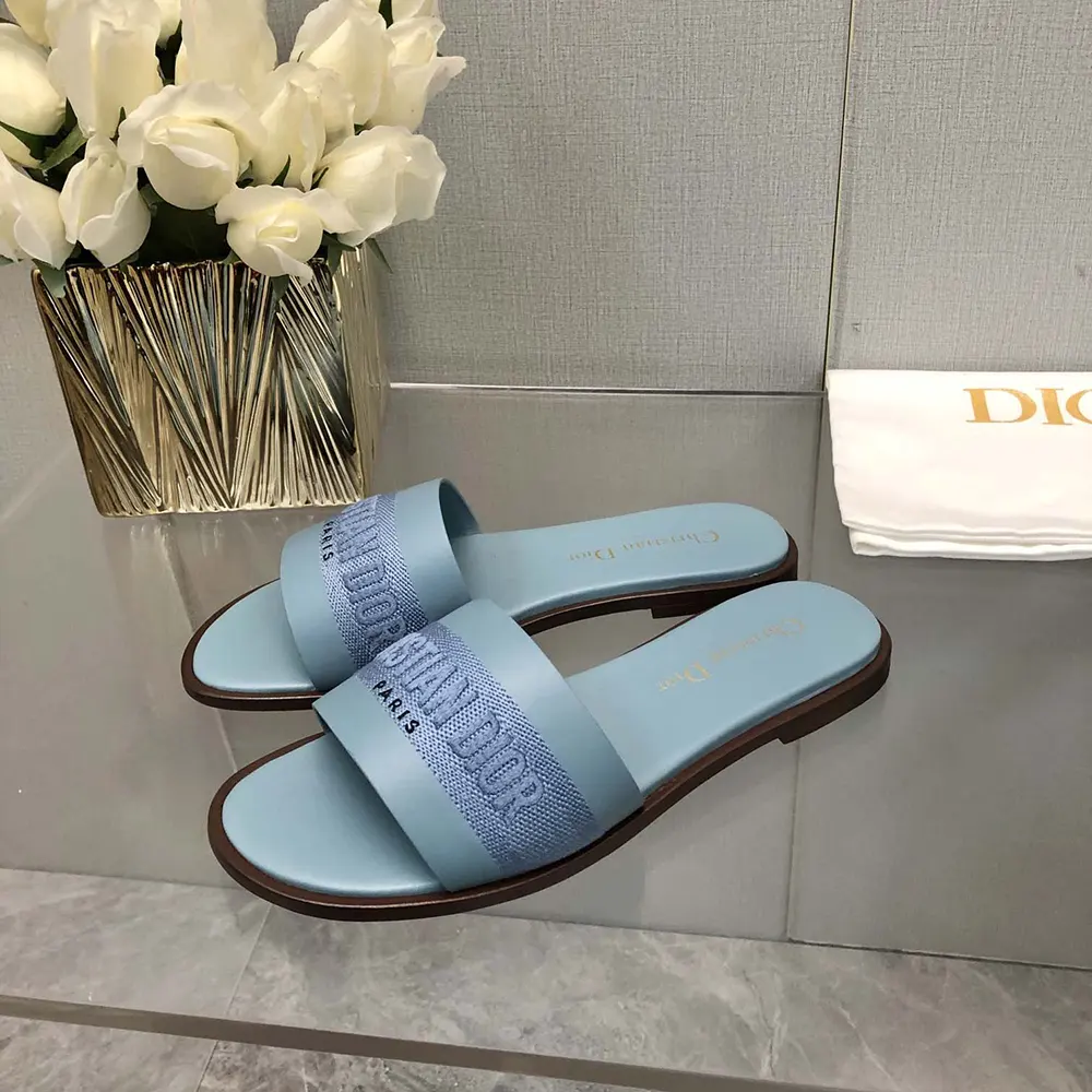 Dior Women Dway Slide Pastel Blue Calfskin and Embroidered Cotton - image 5