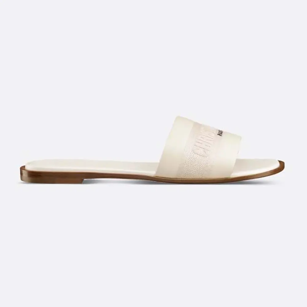 Side profile of Dior Women Dway Slide White Calfskin and Embroidered Cotton