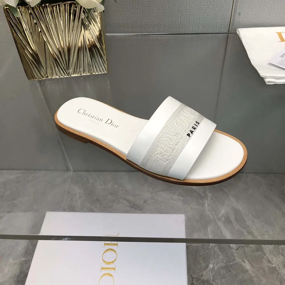 Dior Women Dway Slide White Calfskin and Embroidered Cotton - image 8