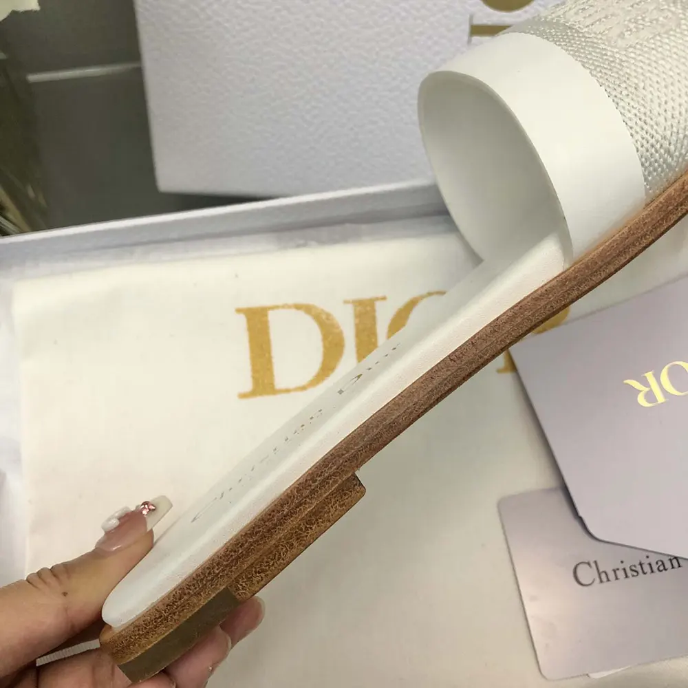 Dior Women Dway Slide White Calfskin and Embroidered Cotton - image 10
