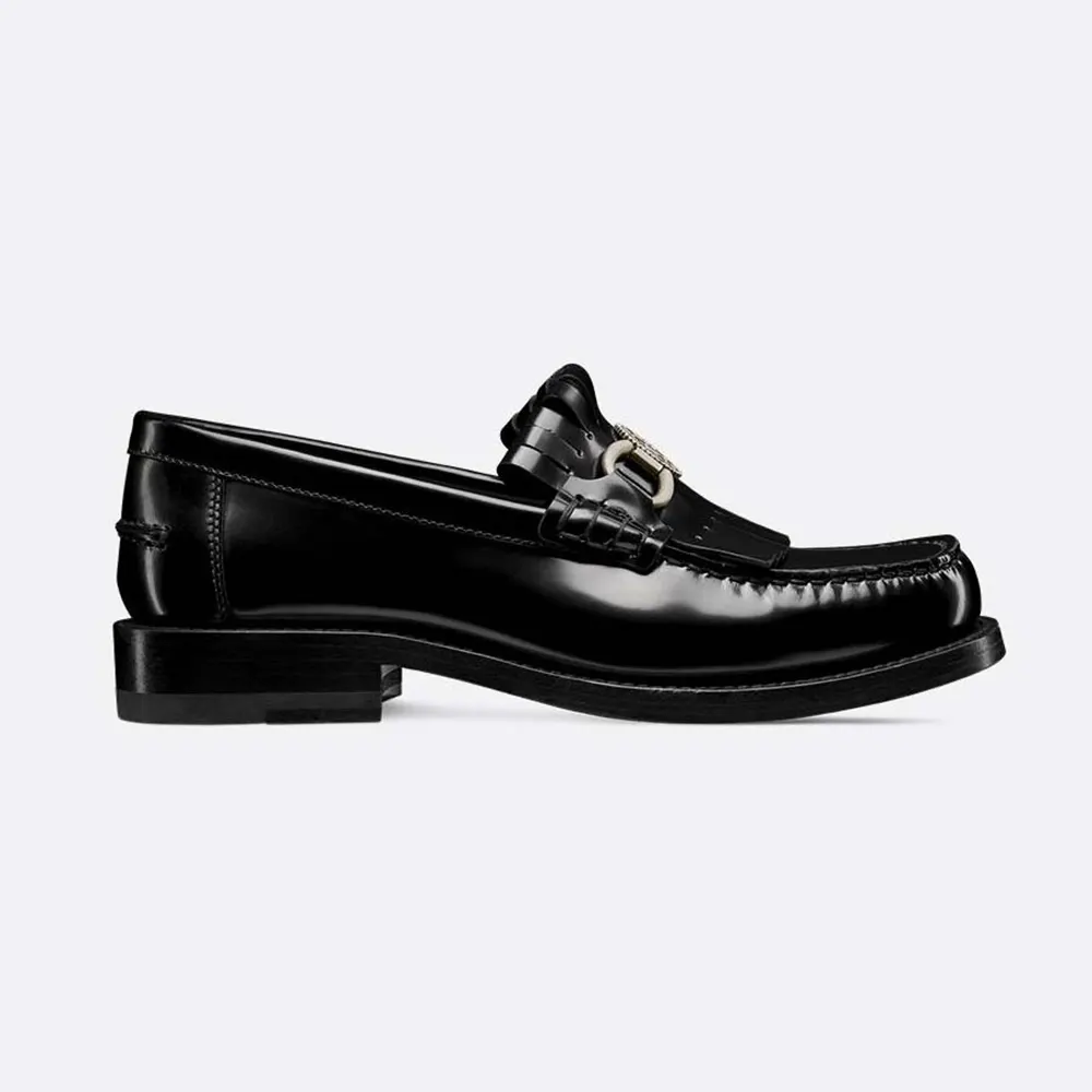 Side profile of Dior Women Emblem Loafer Black Brushed Calfskin