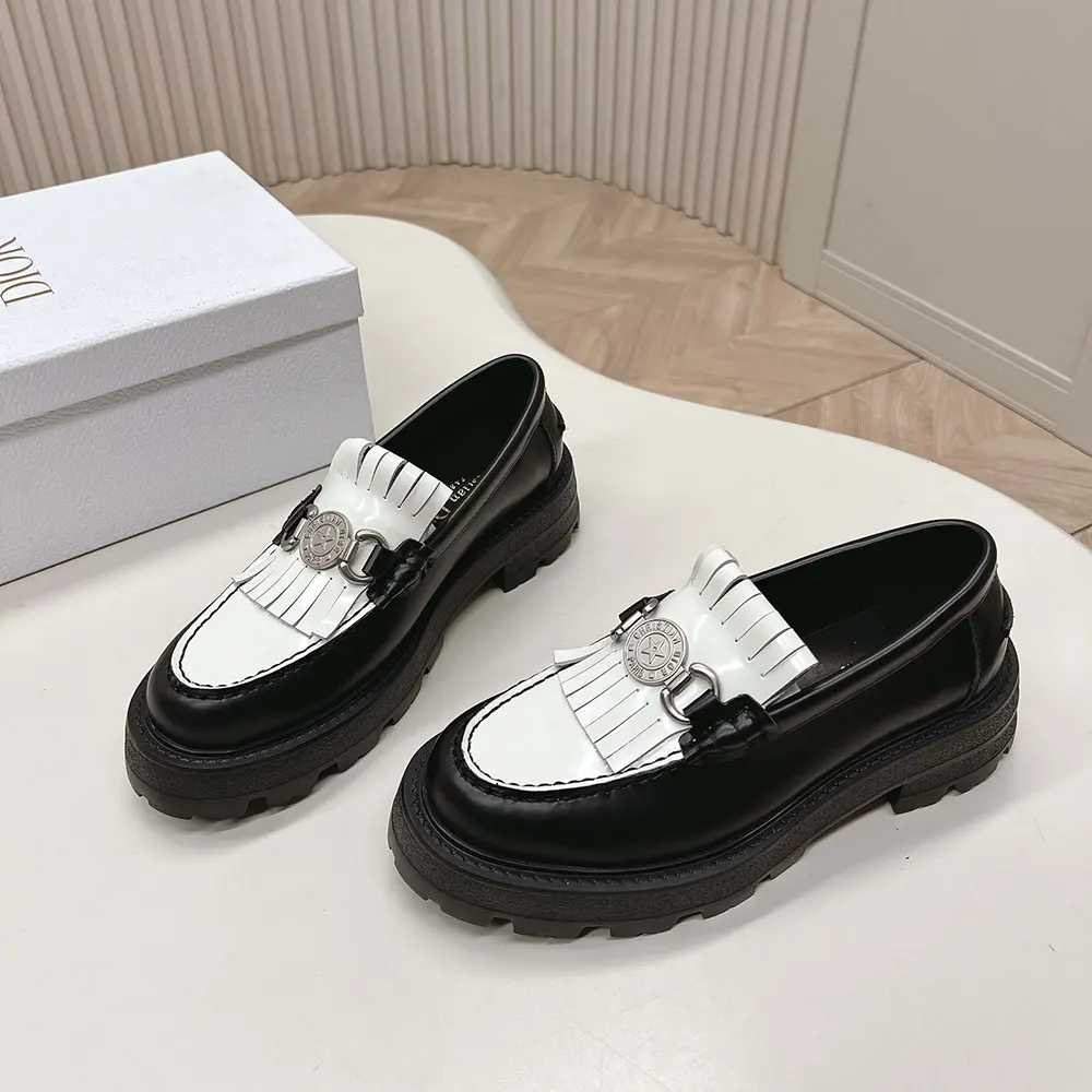Top view showing slip-on silhouette of Dior Women Emblem Loafer in calfskin