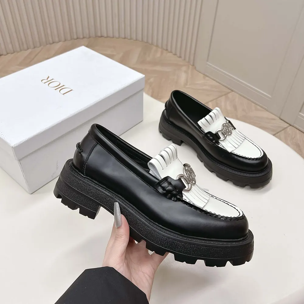 Dior Women Emblem Loafer Black and White Brushed Calfskin - image 5