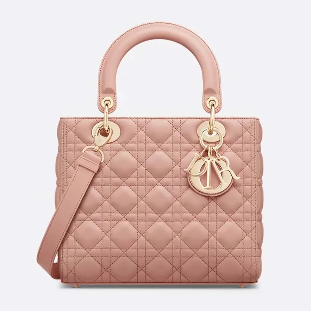 Front view of Dior Women Medium Lady Dior Bag Blush Cannage Lambskin