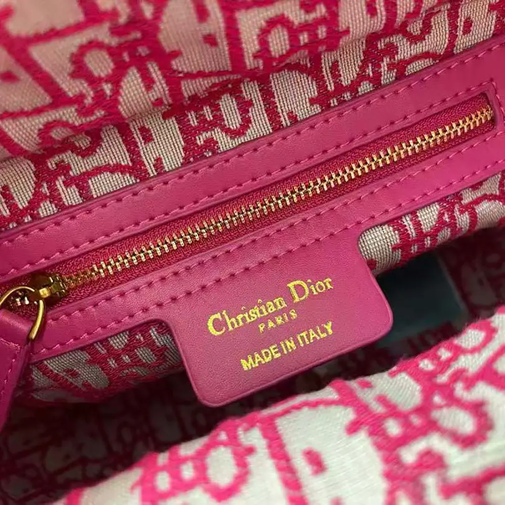 Dior Women Medium Lady Dior Bag Natural Wicker and Pink Dior Oblique Jacquard - image 10