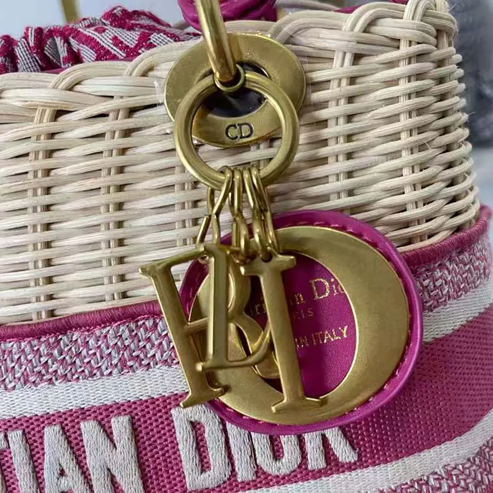 Dior Women Medium Lady Dior Bag Natural Wicker and Pink Dior Oblique Jacquard - image 8