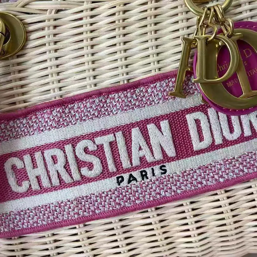 Dior Women Medium Lady Dior Bag Natural Wicker and Pink Dior Oblique Jacquard - image 7