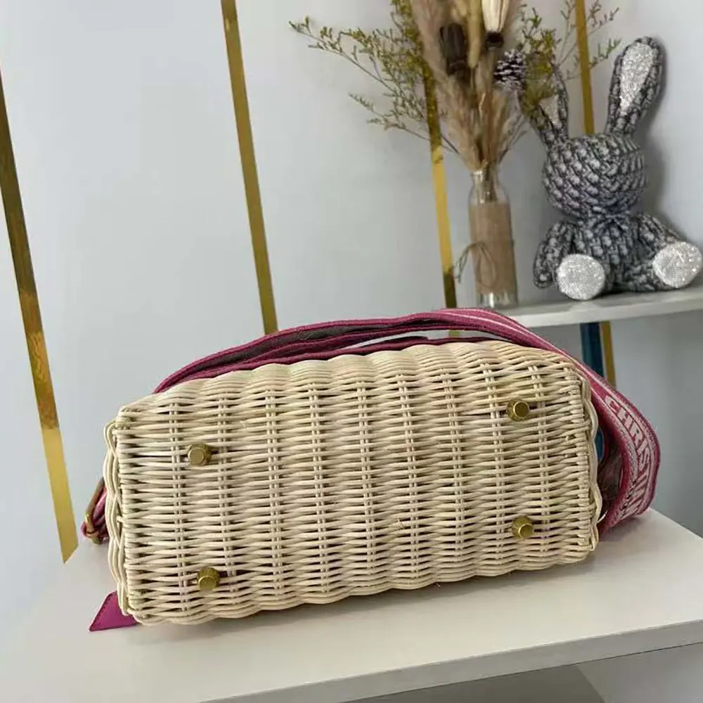 Dior Women Medium Lady Dior Bag Natural Wicker and Pink Dior Oblique Jacquard - image 6