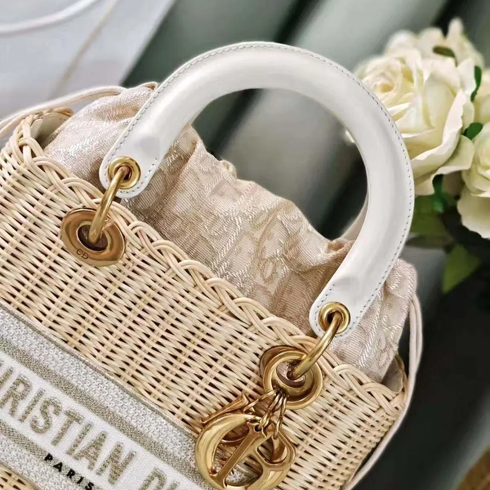Dior Women Medium Lady Dior Bag Natural Wicker and White Dior Oblique Jacquard - image 5