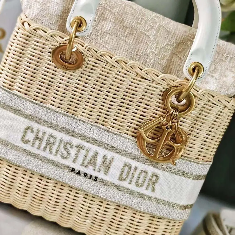 Dior Women Medium Lady Dior Bag Natural Wicker and White Dior Oblique Jacquard - image 4