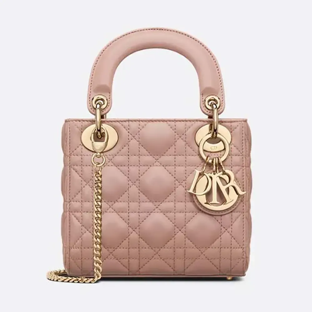 Front view of Dior Women Mini Lady Dior Bag Blush Cannage Lambskin