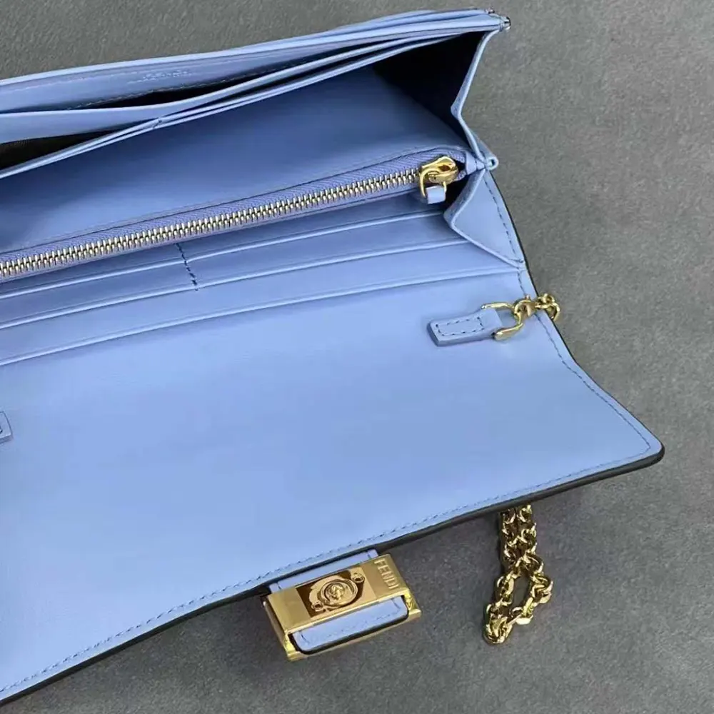 Fendi Women Baguette Continental Wallet With Chain Blue Nappa Leather Wallet - image 6