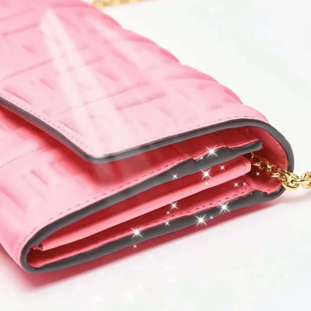 Fendi Women Baguette Continental Wallet With Chain Pink Nappa Leather Wallet - image 8