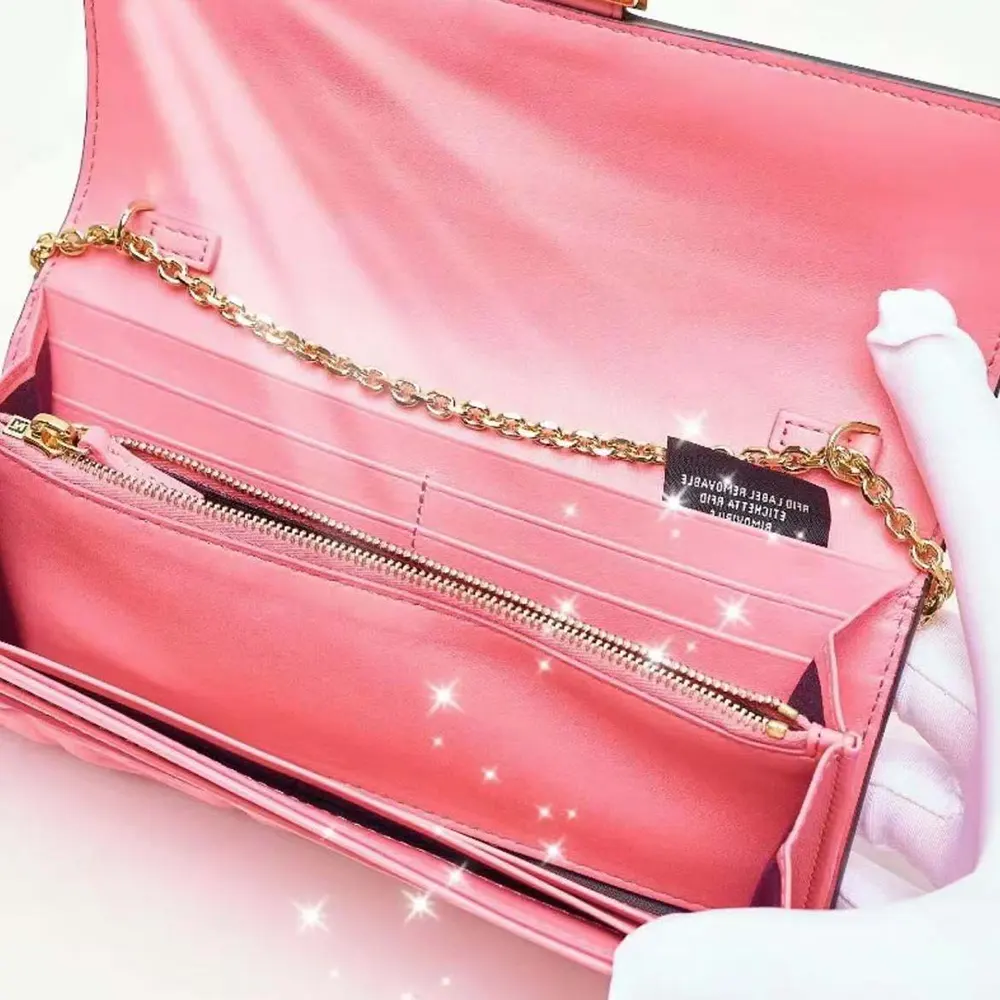Fendi Women Baguette Continental Wallet With Chain Pink Nappa Leather Wallet - image 7