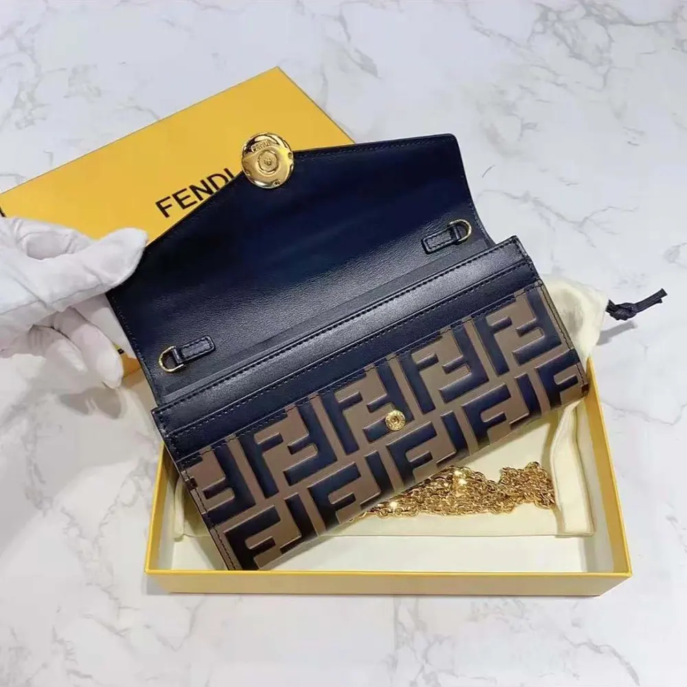 Fendi Women FF With Chain Brown Leather Wallet - image 5