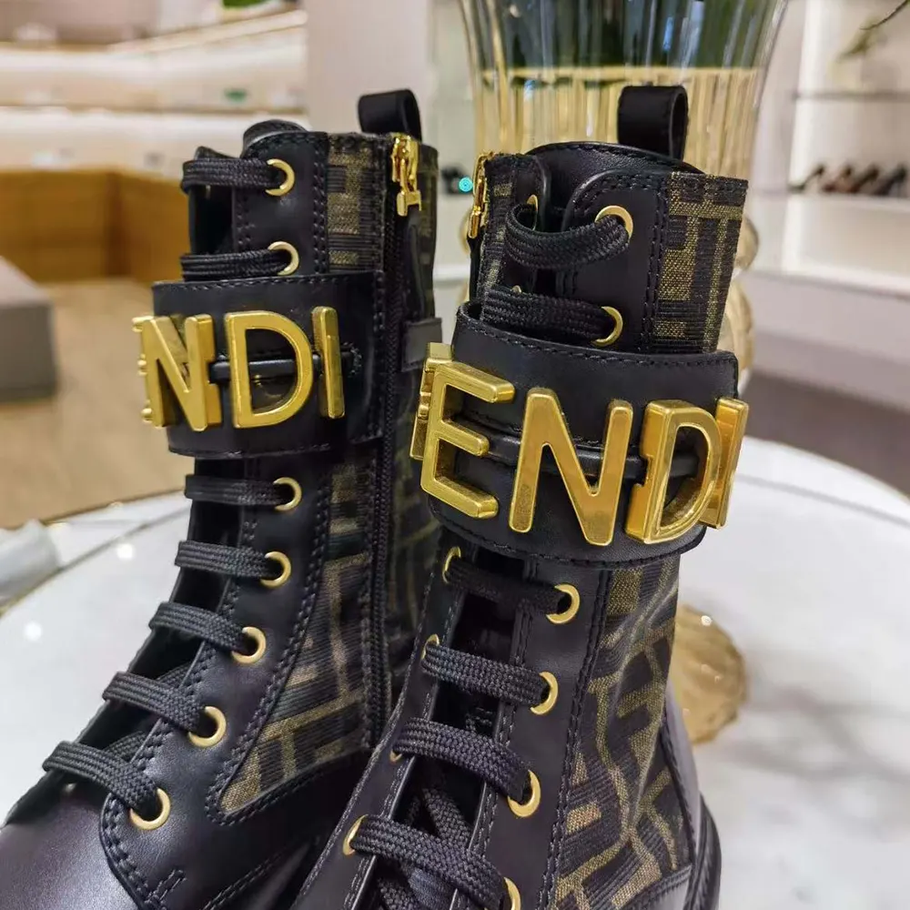 Fendi Women Fendigraphy Black Leather Biker Boots with Stretch Fabric - image 6