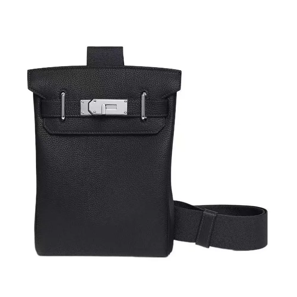 Front view of Hermes Unisex Hac A Dos PM Backpack-Black with zip detail