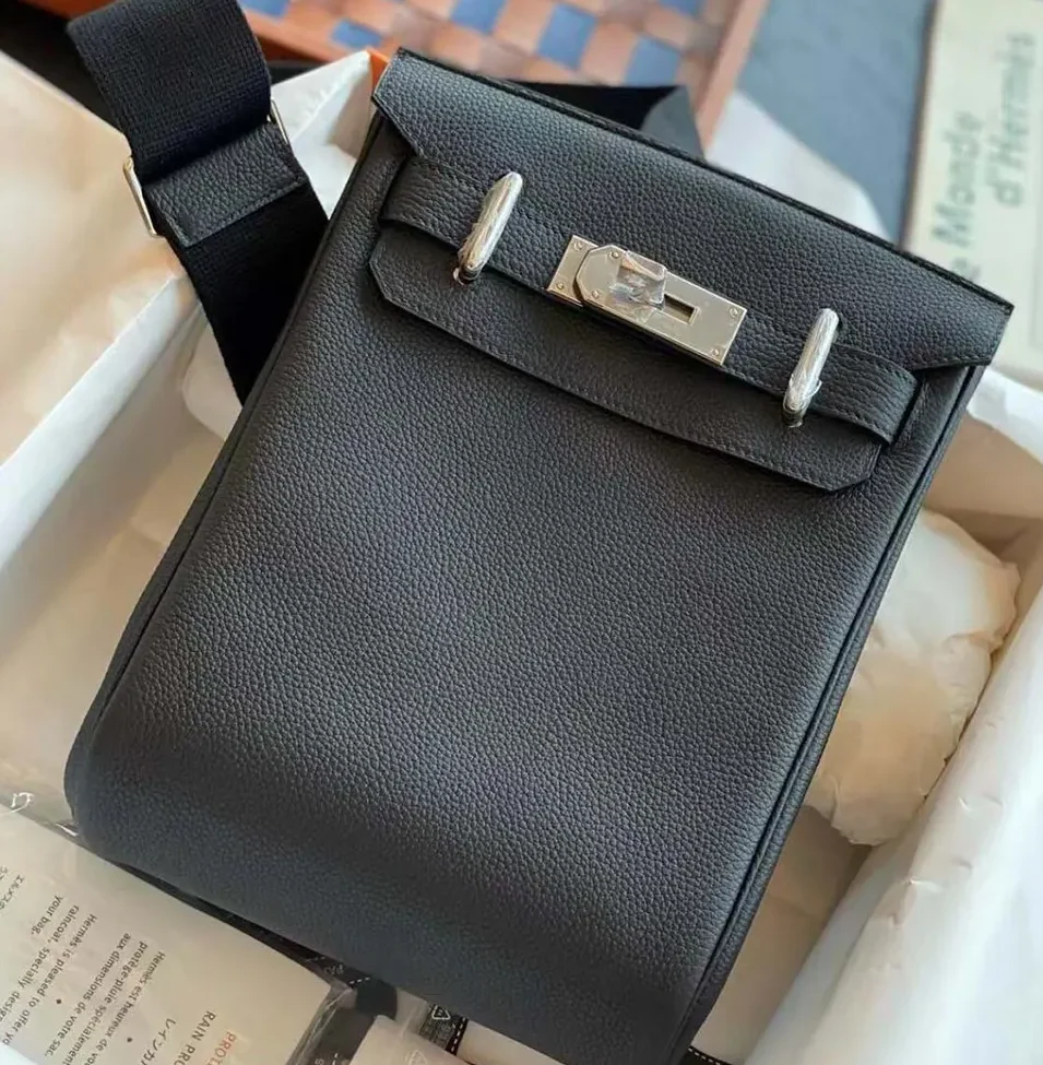 Close-up of silver-tone hardware on Hermes Unisex Hac A Dos PM Backpack-Black