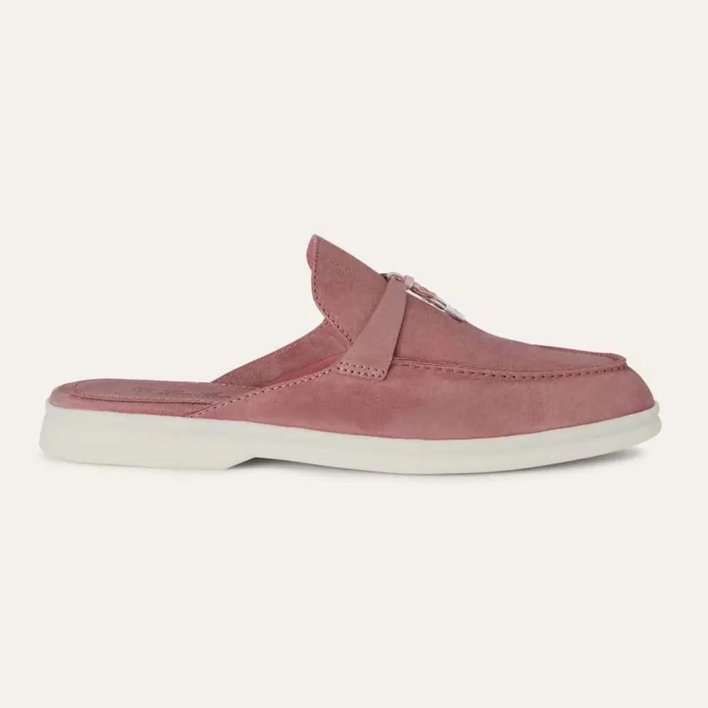 Side profile of Loro Piana Unisex Babouche Charms Walk Loafers-Pink