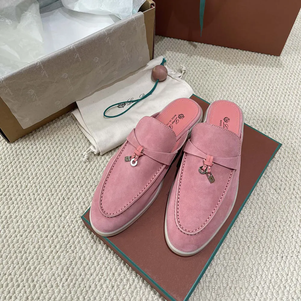 Overhead view showing slip-on silhouette of Loro Piana loafers