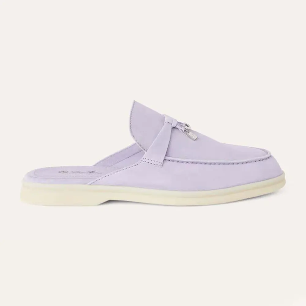 Side view of Loro Piana Unisex Babouche Charms Walk Loafers-Purple showing silhouette