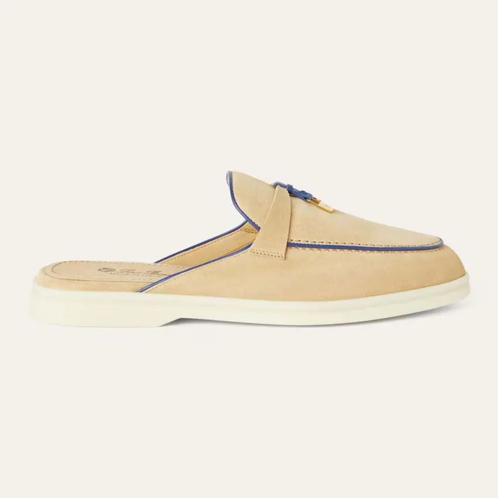 Side view of Loro Piana Unisex Charms Walk Babouche Loafer-Beige