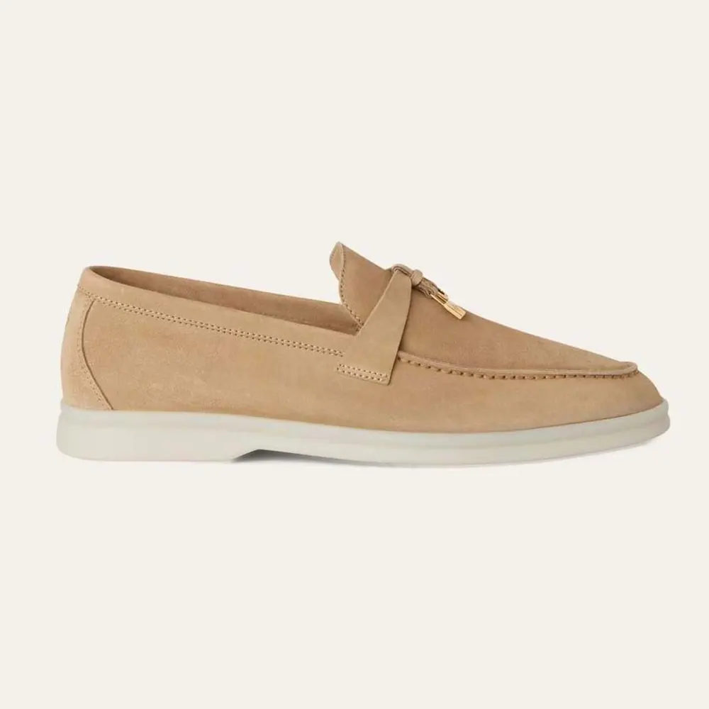 Side profile of Loro Piana Unisex Summer Charms Walk Loafers-Natural showing silhouette