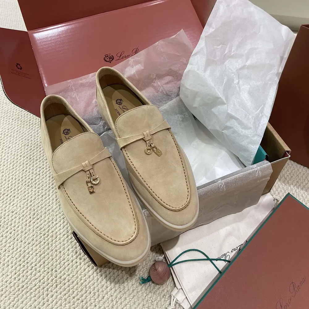 Top view of Loro Piana Unisex Summer Charms Walk Loafers-Natural displaying natural leather