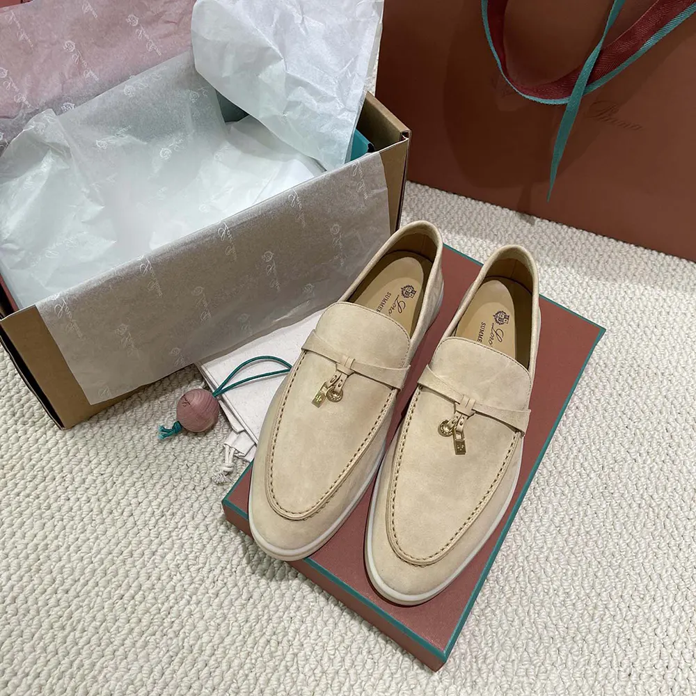 Close-up of woven stitch detail on Loro Piana Unisex Summer Charms Walk Loafers-Natural