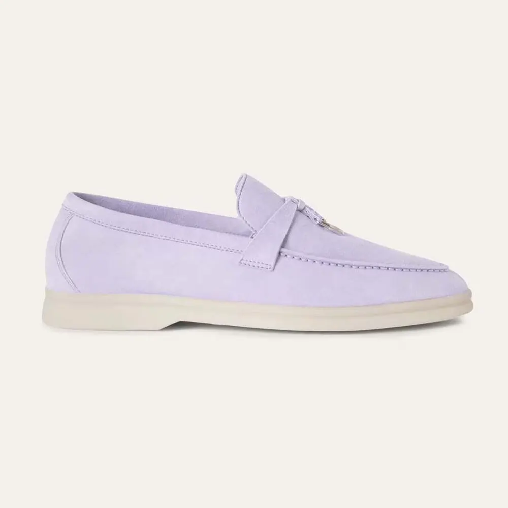 Side view of Loro Piana Unisex Summer Charms Walk Loafers-Purple showing silhouette