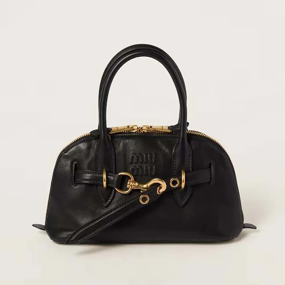 Front view of Miu Miu Women Aventure Nappa Leather Top-handle Bag-Black