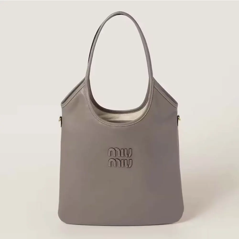 Front view of Miu Miu Women IVY leather bag-Grey showing silver hardware