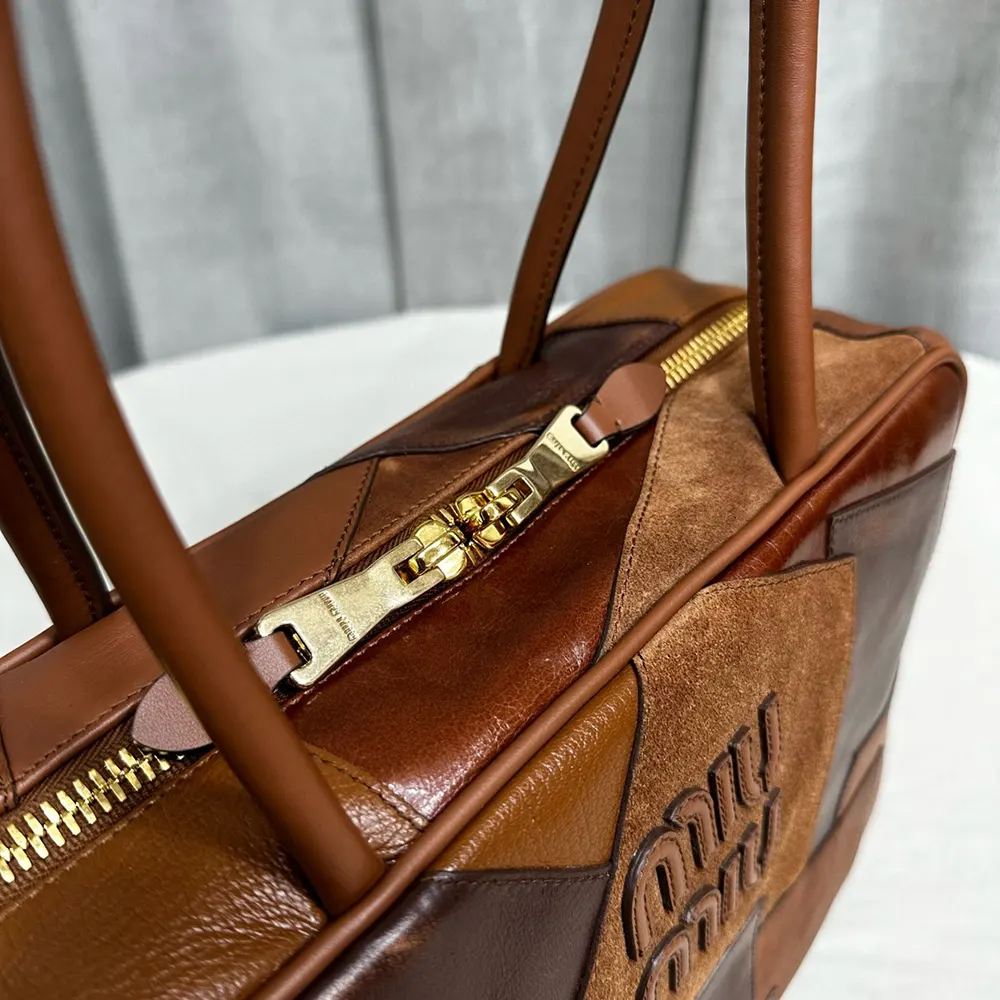 Miu Miu Women Leather Patchwork Beau Bag-Brown - image 6